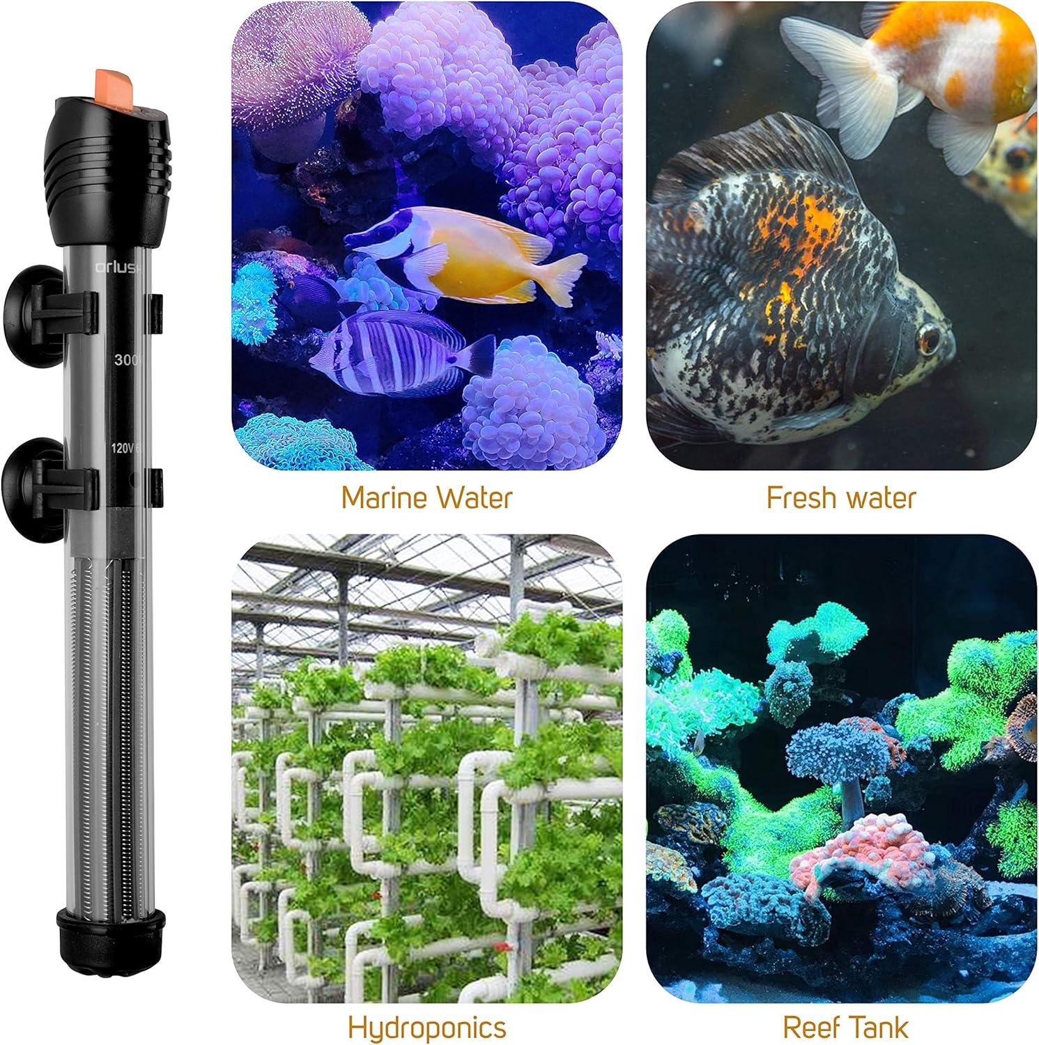 Orlushy 100W Adjustable Submersible Aquarium Heater with Thermometer