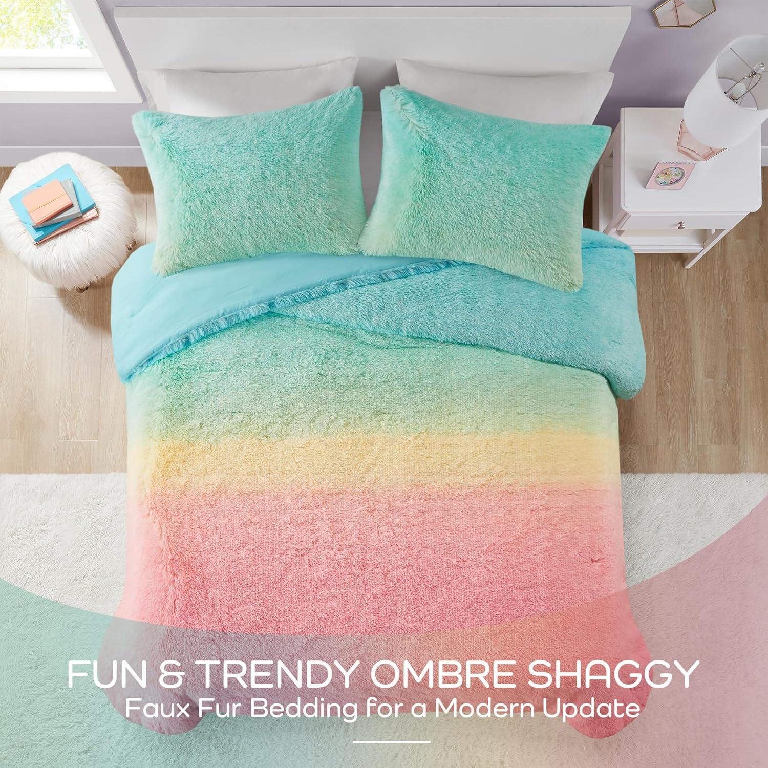 Intelligent Design Pastel Ombre Shaggy Faux Fur Comforter Set