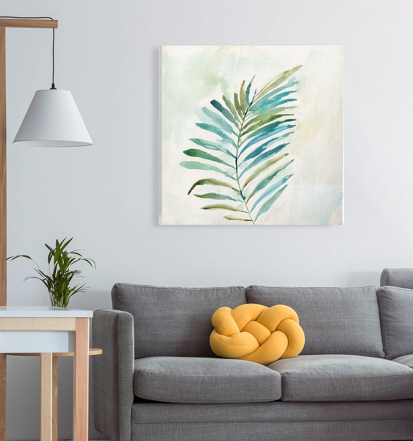 Tropical Leaf Green and Blue Canvas Wall Art, 32" x 32"