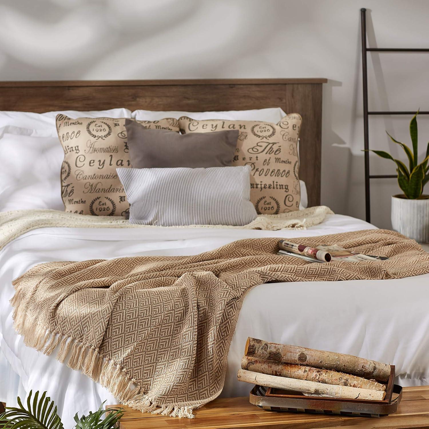 50"x60" Diamond Throw Blanket Stone Brown - Design Imports: Hypoallergenic, Midweight Cotton, Machine Washable