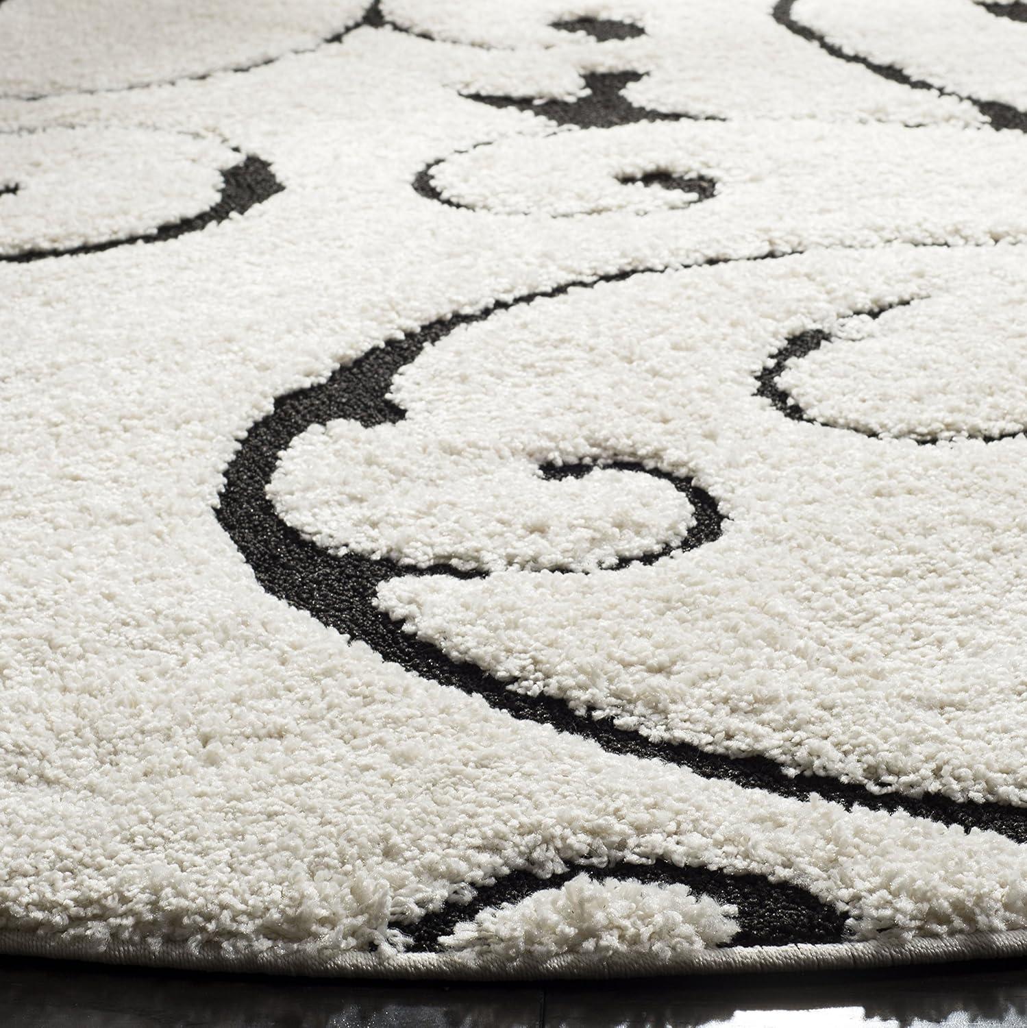 Florida Shag SG455 Power Loomed Indoor Area Rug - Ivory/Black - 6'7" round - Safavieh.