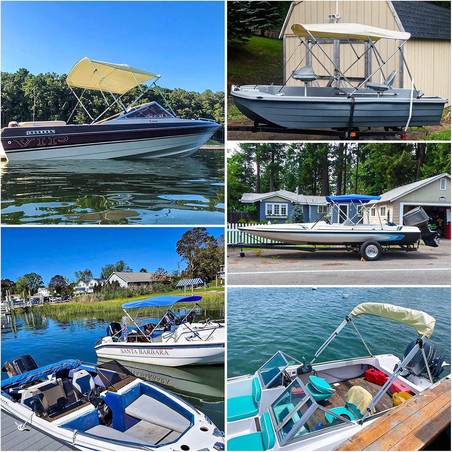 AA Products 3 Bow Bimini Top Cover Sun Shade Boat Canopy Waterproof Includes Storage Boot with Aluminum Frame, 46" Height with Rear Support Poles