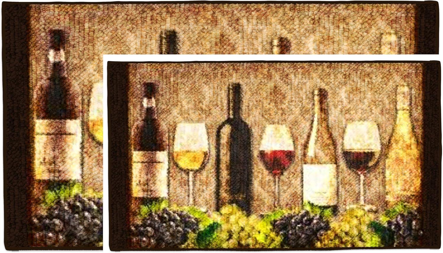 Kashi Home Kitchen Rug, Area Rug, Mat, Beautiful Print Non-Skid Latex Back Bending Wine 2pc Set (18X30 Rectangle & 20X40)