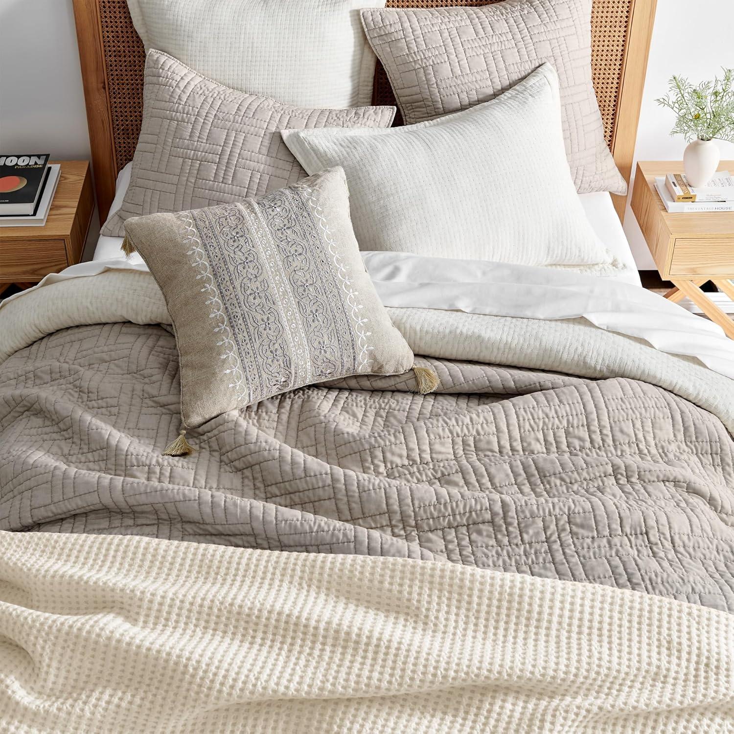 Melange Stitch White Euro Sham Set of 2 - Levtex Home