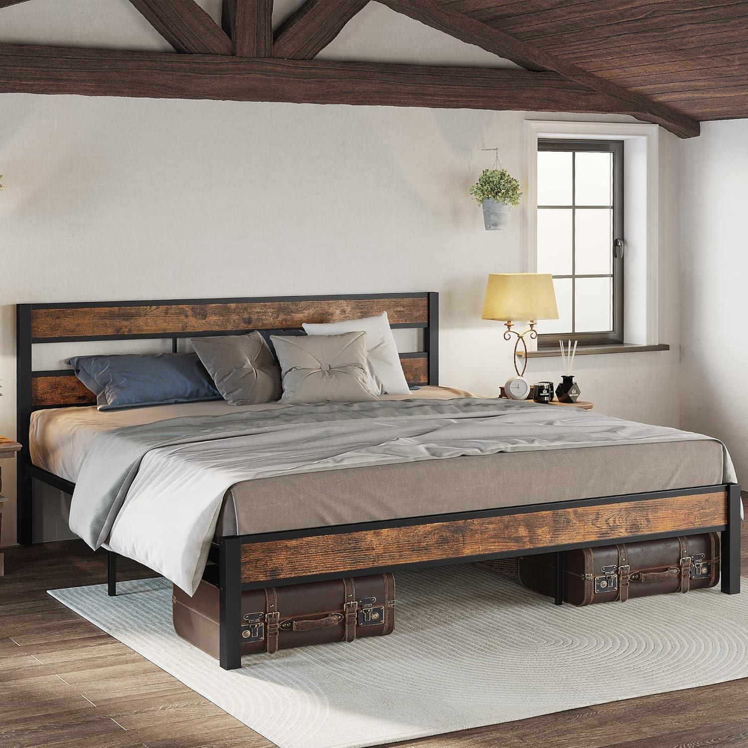 Platform Metal Bed Frame with Headboard Heavy Duty, Noise-Free, Queen