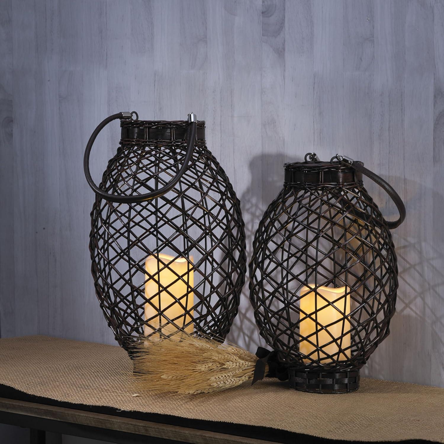 Wicker Tabletop Lantern with Candle Included