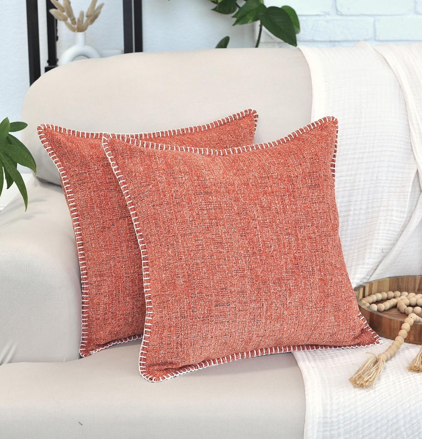 Oveesha Soft Textured Chenille Pillow Covers Set of 2 Cozy Cushion Covers