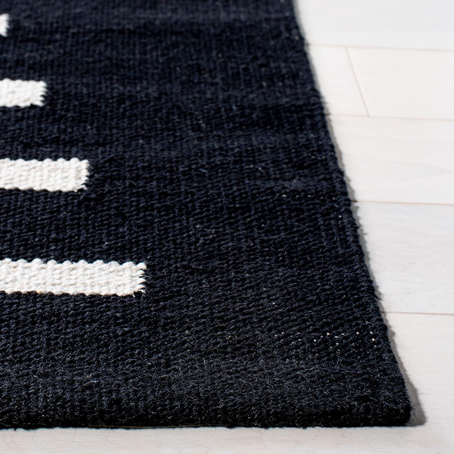 Handmade Black and Ivory Cotton Stripe 9' x 12' Rug