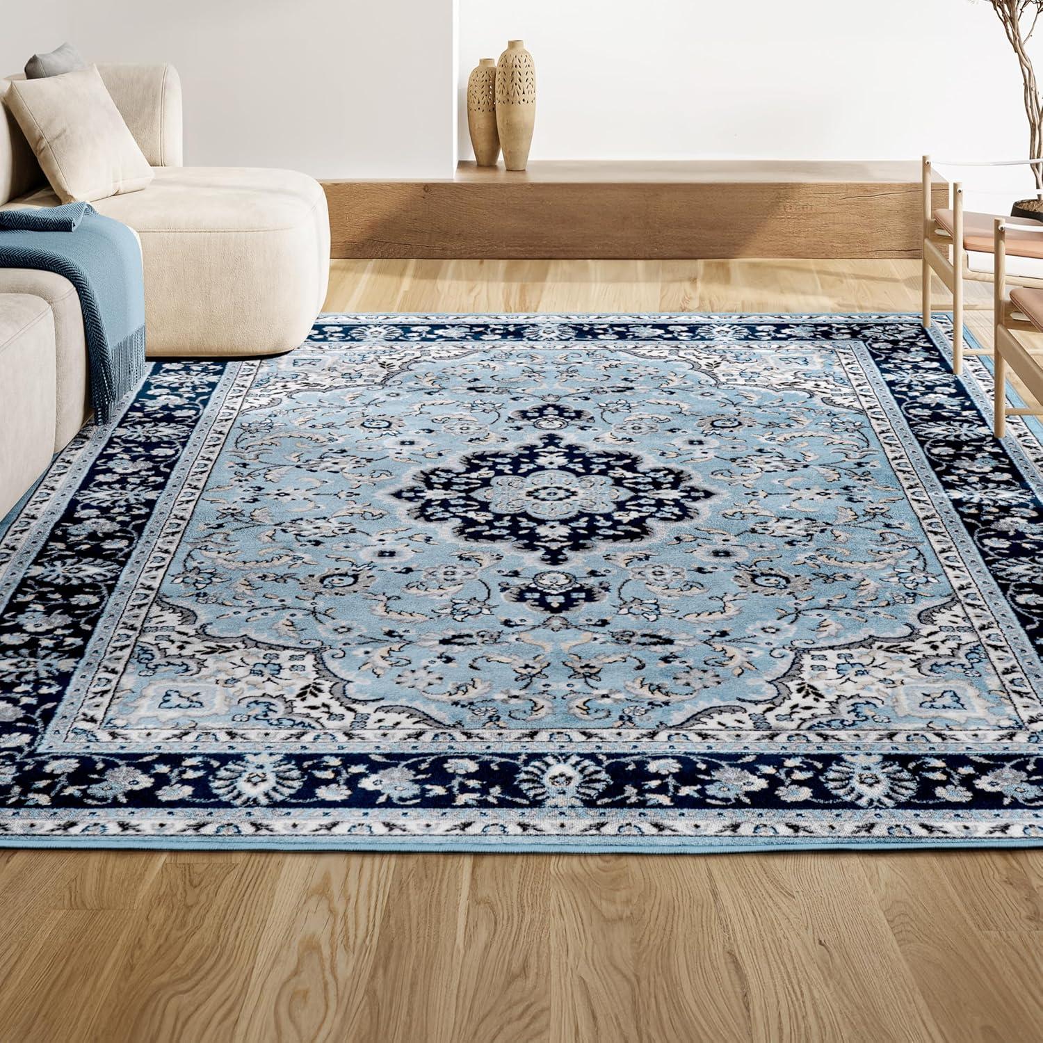 4'x 6' Palmette Modern Persian Floral Area Rug, Blue/Navy - JONATHAN Y