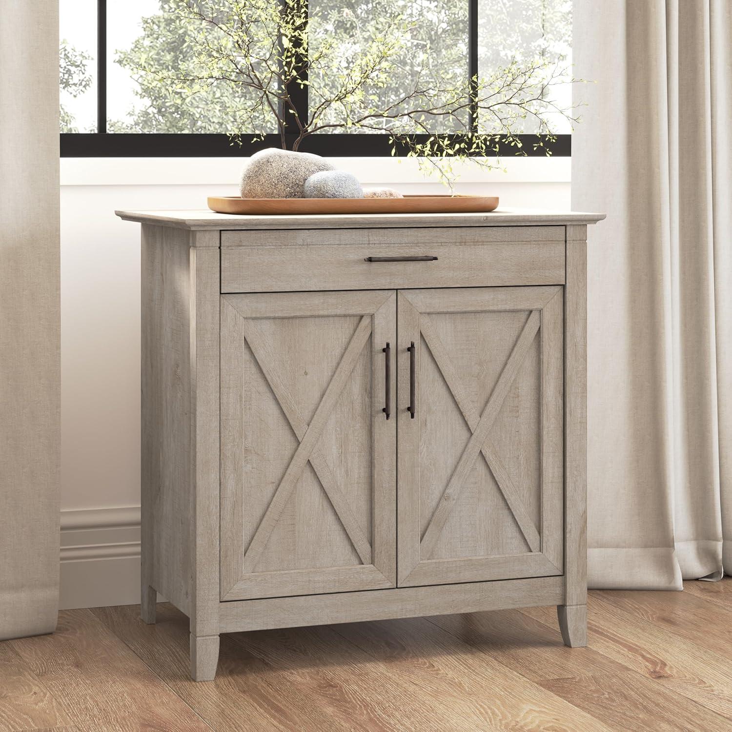 Bush Furniture Key West Secretary Desk with Storage, Washed Gray