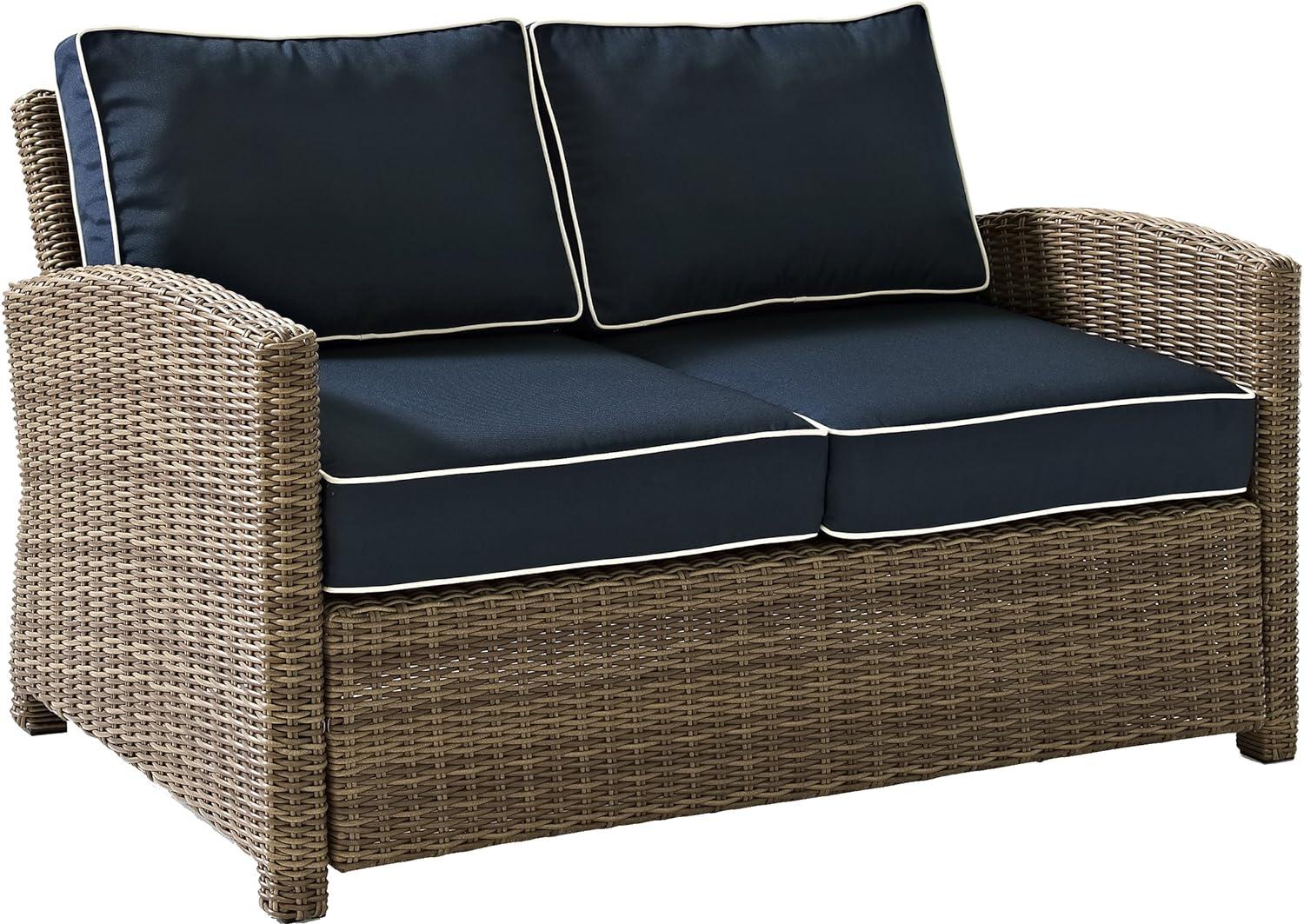 Bradenton Navy and Brown Outdoor Wicker Loveseat