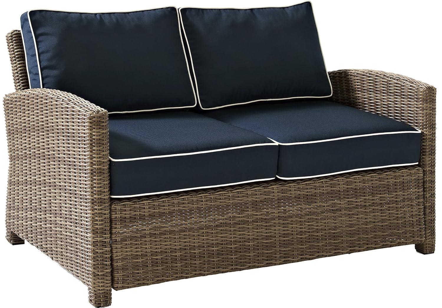 Bradenton 2pc Outdoor Wicker Conversation Set - Navy - Crosley: Steel Frame, UV-Resistant, with Coffee Table