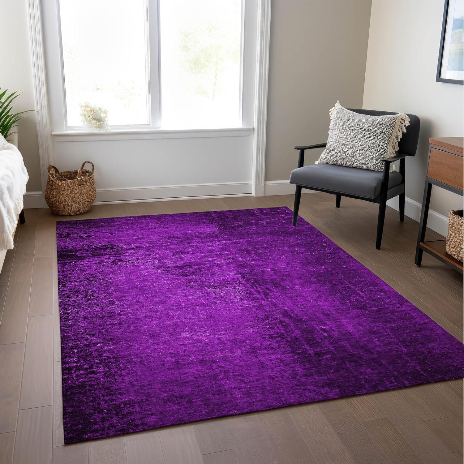 Purple Rectangular Synthetic Flat Woven Washable Rug 5' x 7'