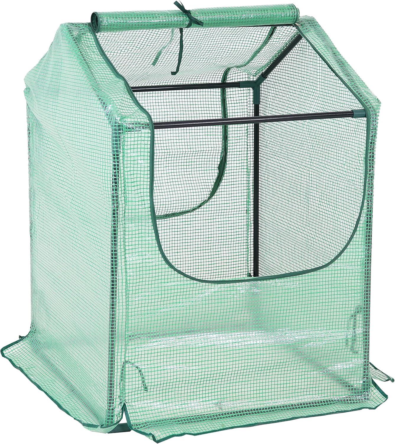 Sunnydaze Mini Greenhouse with 2 Zippered Side Doors - 2' x 2' - Green