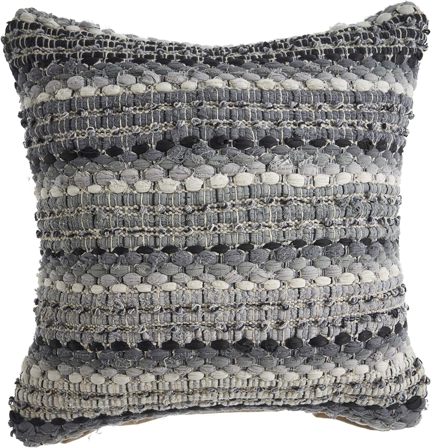 Grayscale Weave Eclectic 18" Square Cotton-Polyester Throw Pillow