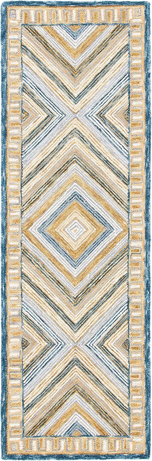 SAFAVIEH Aspen Caitriona Geometric Diamonds Wool Runner Rug, Navy/Gold, 2'3" x 9'