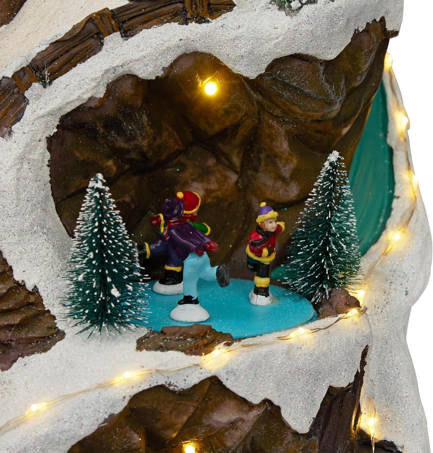 18-Inch Snowy Mountain Village with LED Lights and Music