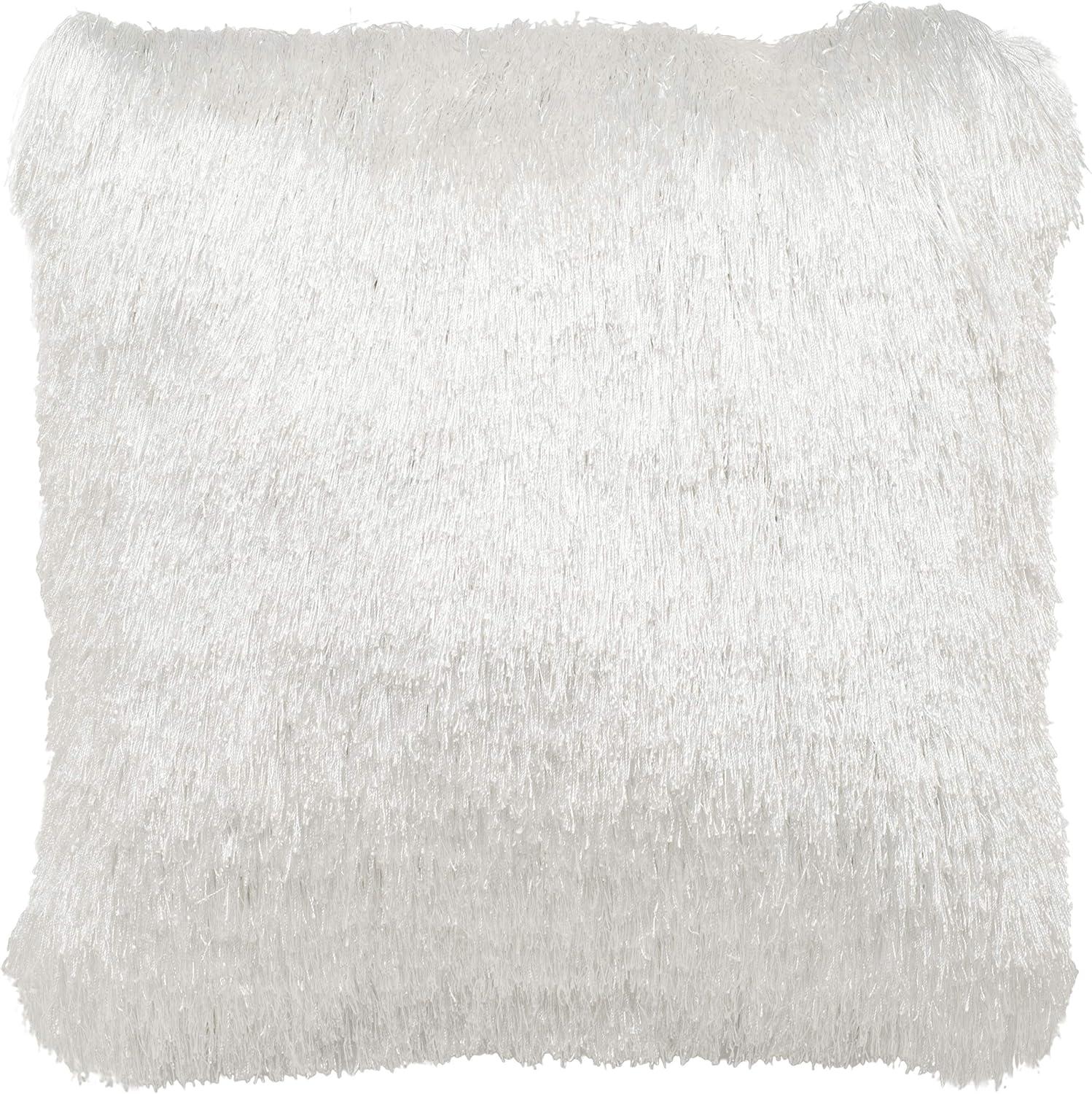 Pearl White 20" Square Shag Indoor/Outdoor Pillow