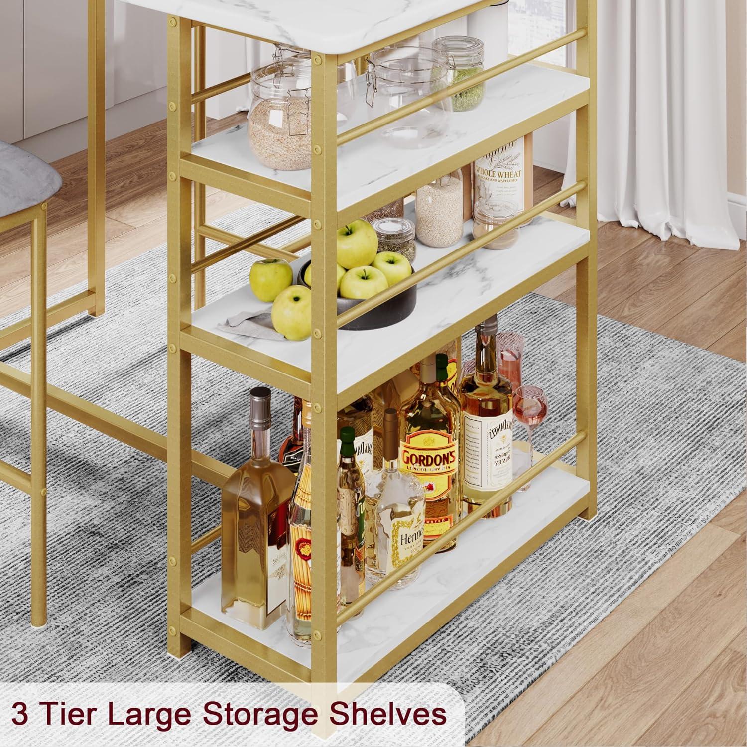 Gold and Gray 3-Piece Dining Set with Storage Shelves