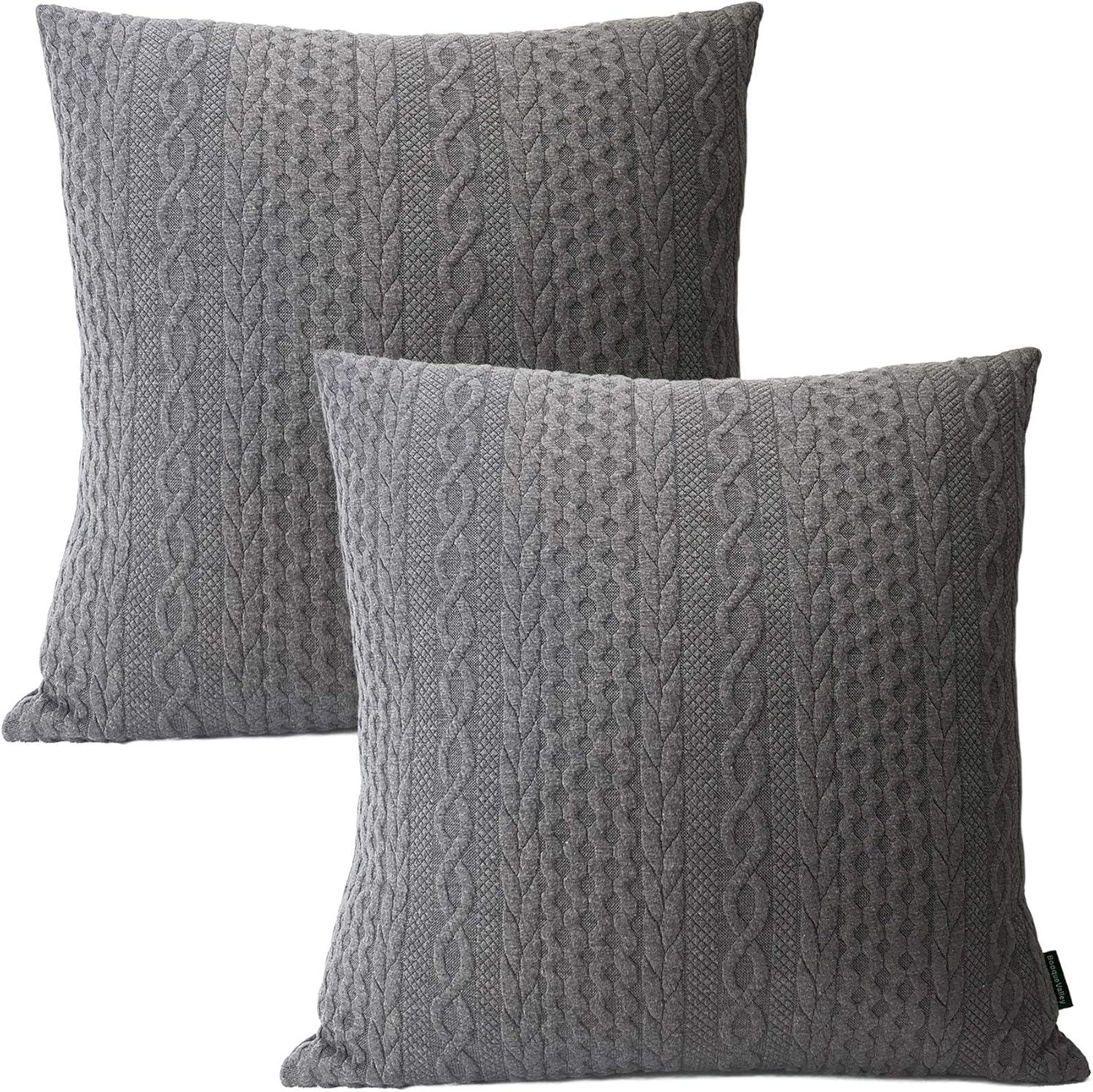 Gray 18" x 18" Cotton Polyester Euro Pillow Covers, Set of 2