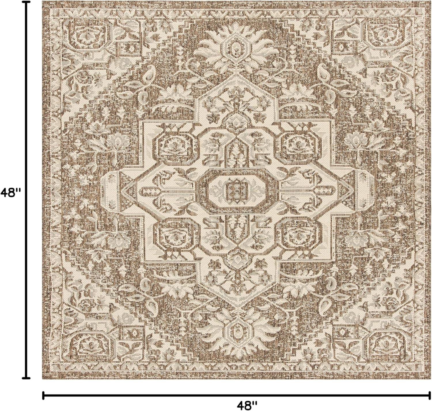 Beach House BHS138 POWER LOOMED Indoor/Outdoor Area Rug - Cream/Beige - 4'x4' - Safavieh
