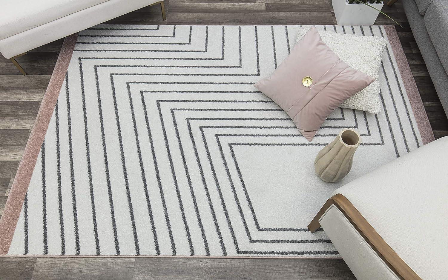 Gray and Pink Abstract Geometric 8' x 10' Synthetic Rug