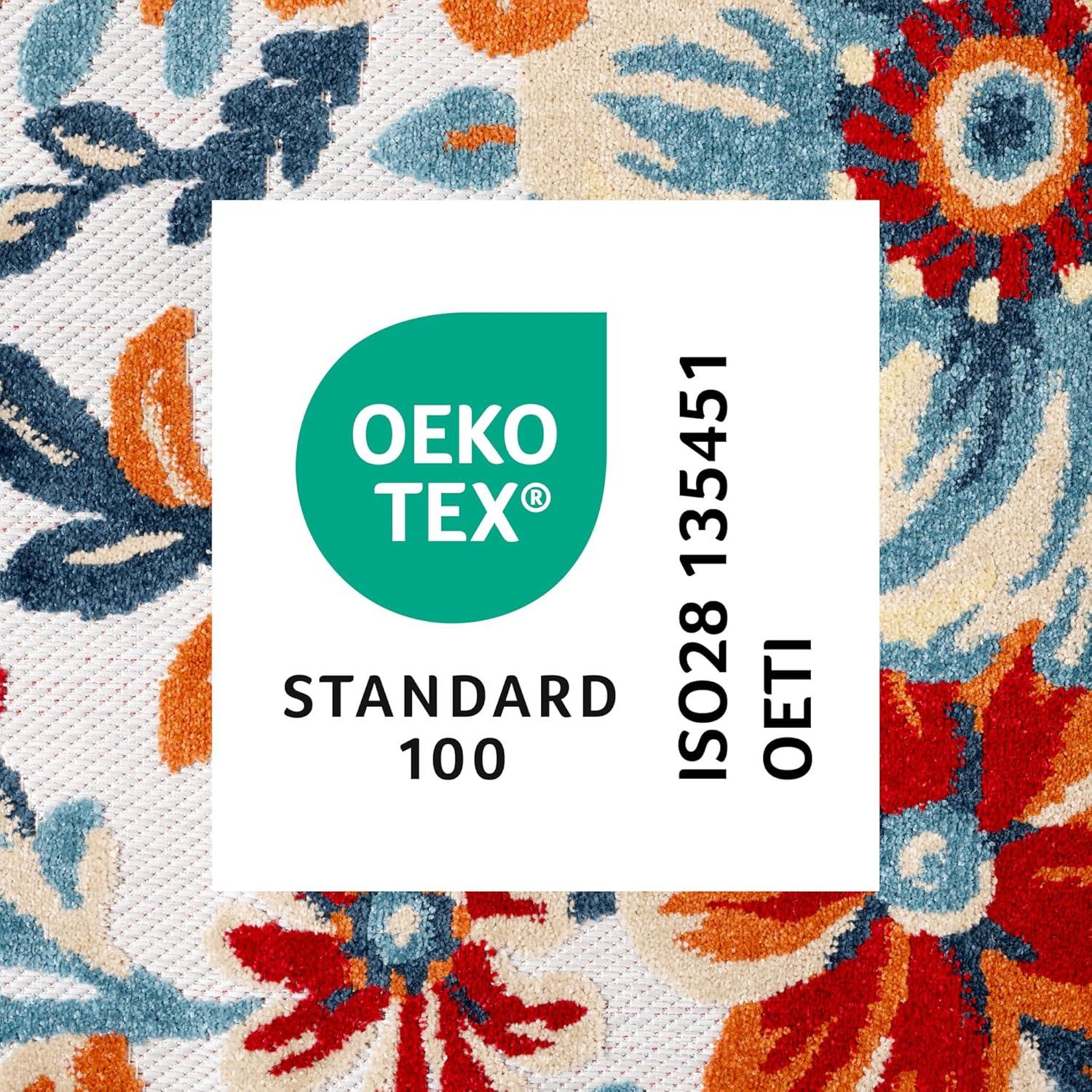 TOWN & COUNTRY EVERYDAY Hibiscus Bloom Modern Floral Indoor Outdoor Area Rug, UV Fade Resistant, High-Low Pile, Ivory/Red/Blue, 7'10"x10'2"