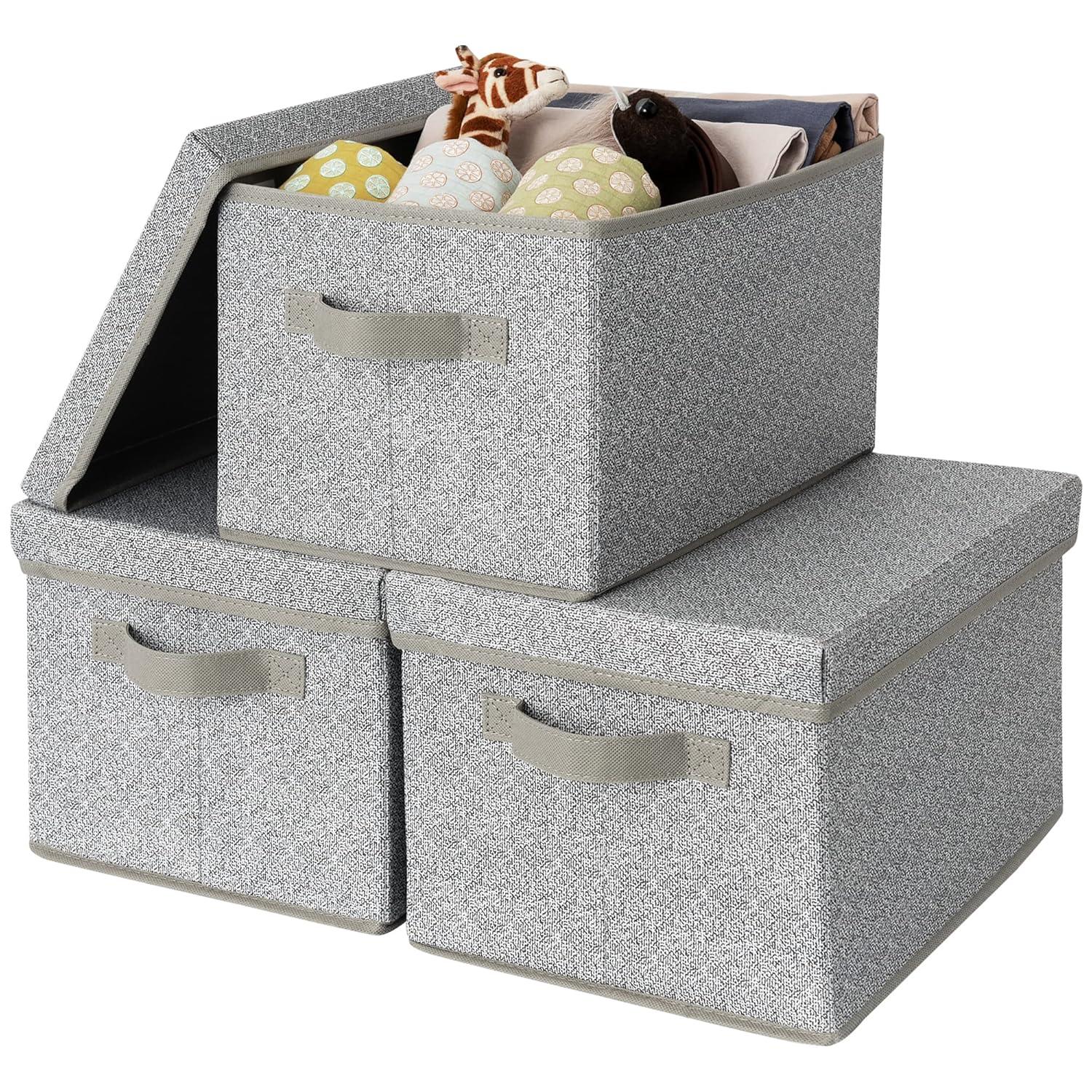 GRANNY SAYS Storage Box, Storage Bins with Lids, Closet Storage Containers, Storage Basket with Lid, Storage Organizer Bins, Decorative Boxes Keepsake, Large Storage Bins, Gray, 3-Pack