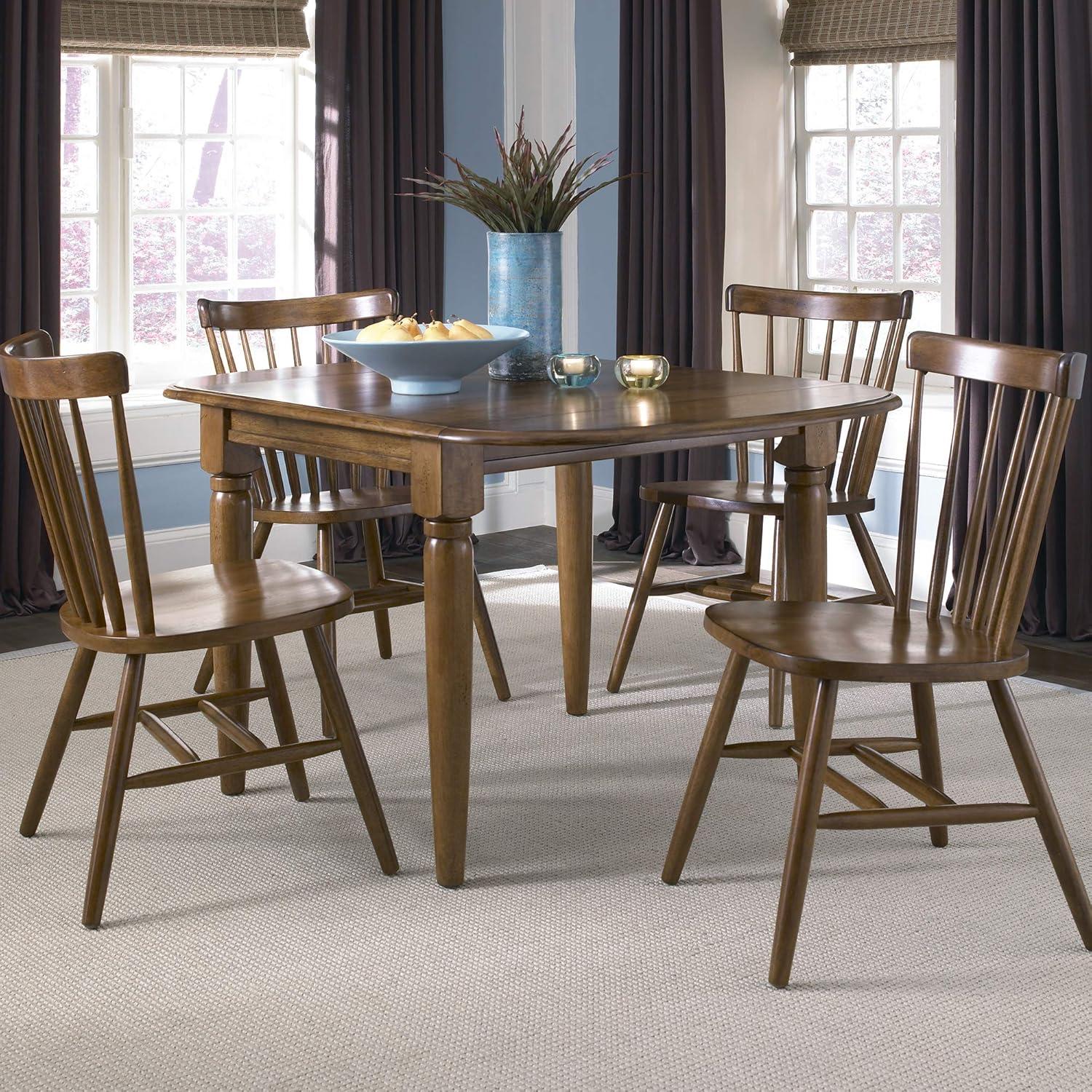 Tobacco Finish 5-Piece Drop-Leaf Dining Set with Windsor Chairs