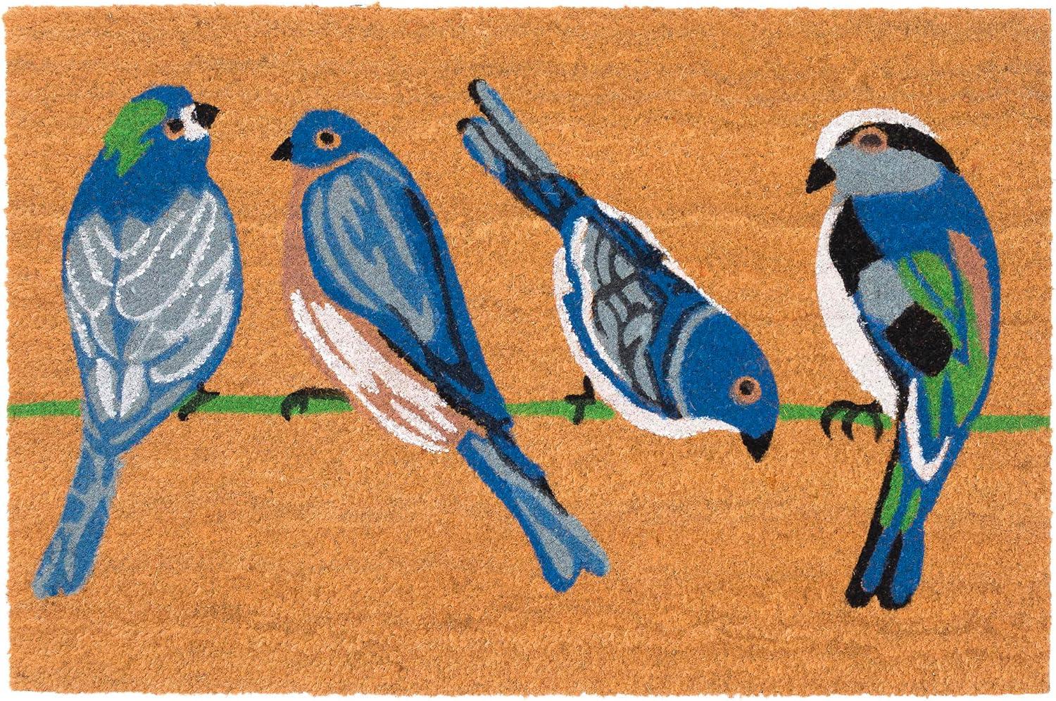 Liora Manne Natura Door Mat - Novelty Designs, Durable Natural Coir & Vinyl Back, Long Lasting Color, Foyers, Porches, Patios & Decks, Blue Birds, 1'6" x 2'6"