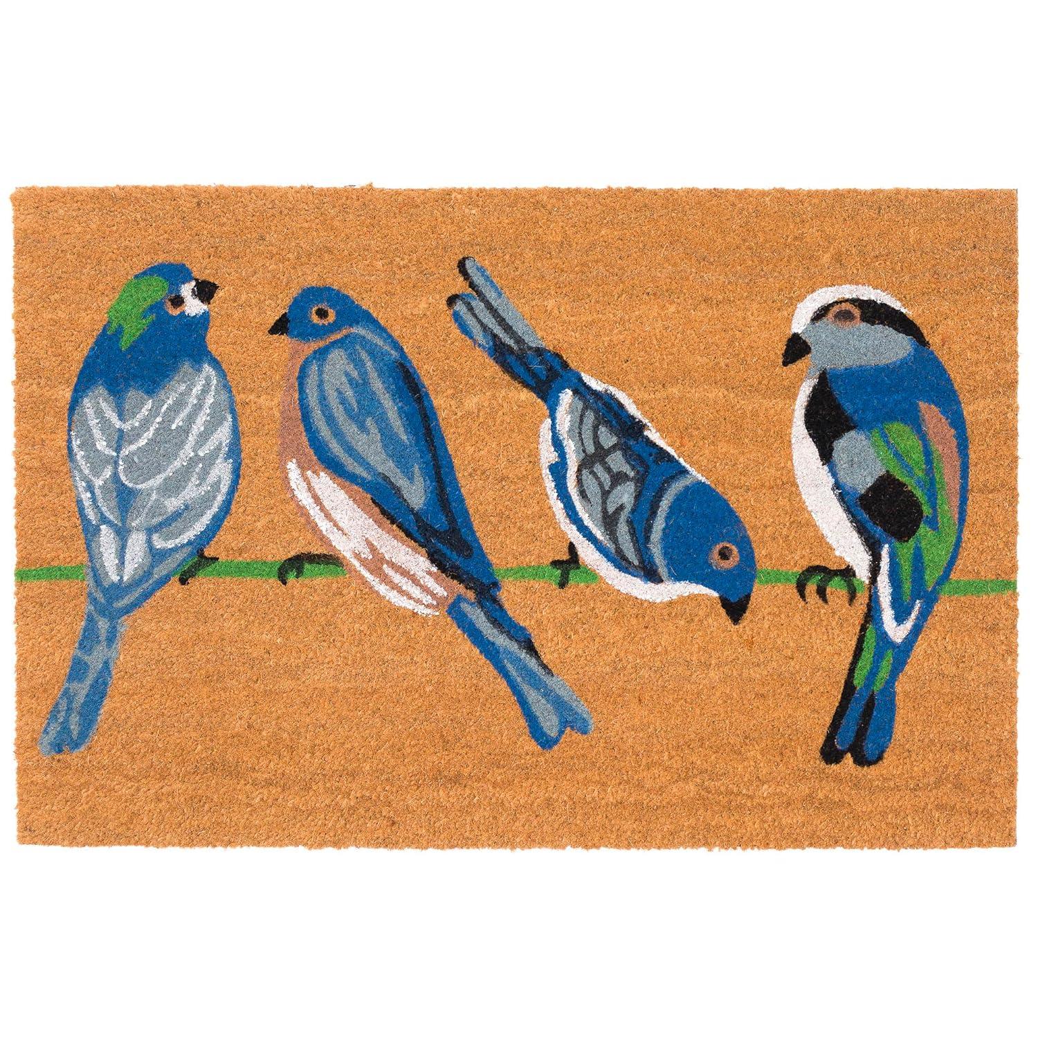 Blue Birds Coir Outdoor Door Mat with Vinyl Back