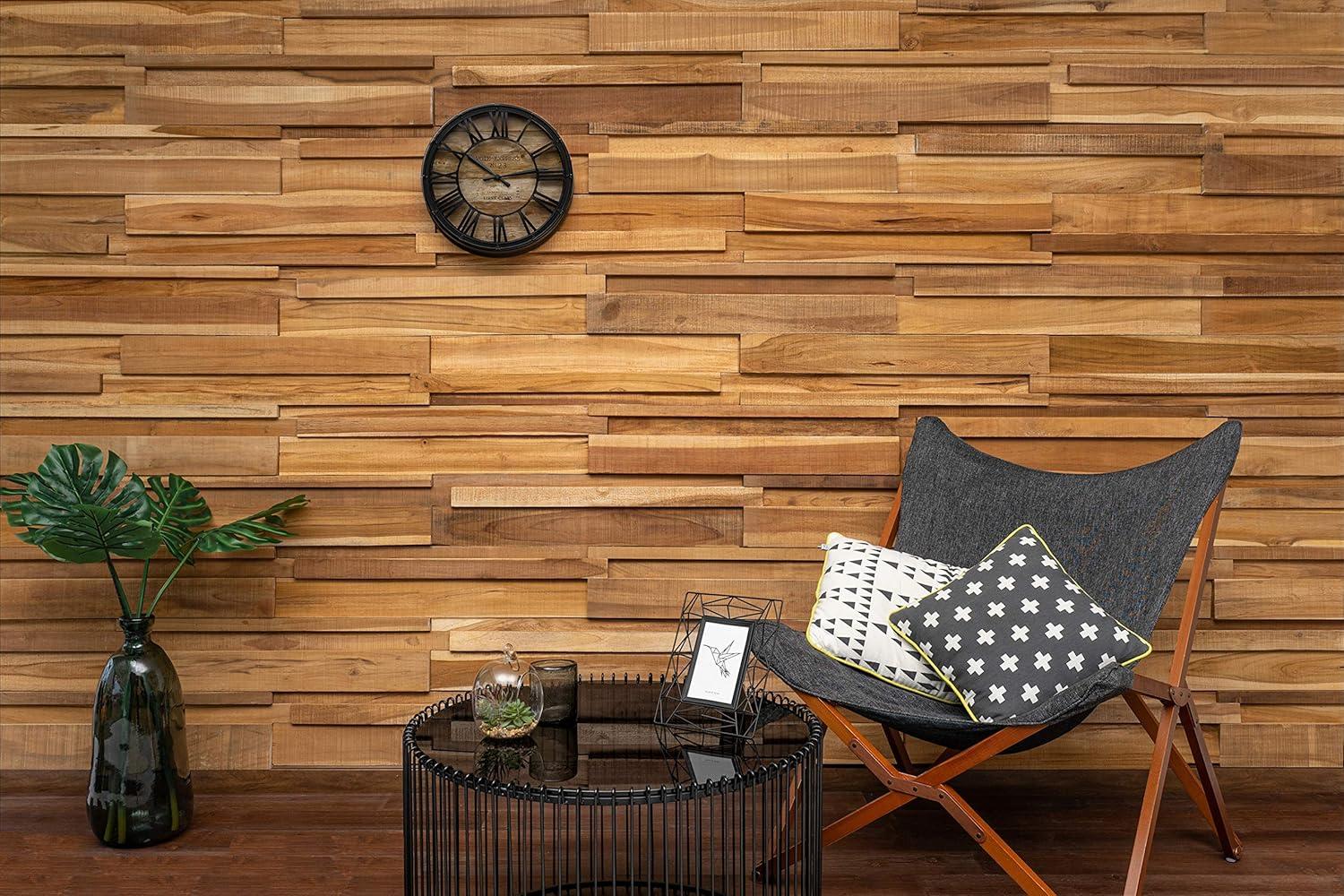 Handmade Teak 3D Textured Wall Panels Set of 6