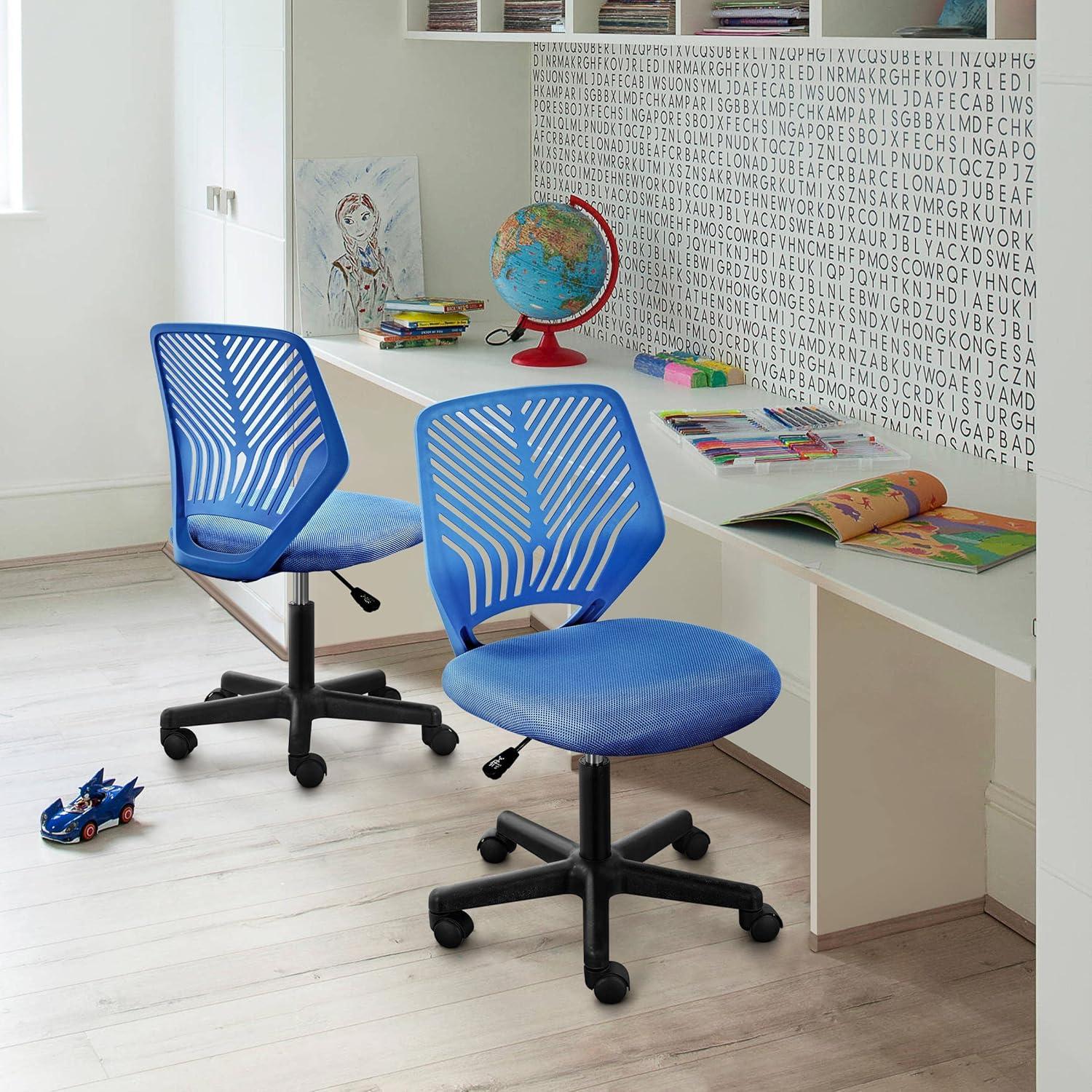 Yaheetech Students Desk Chair Low-Back Armless Study Chair Cute with Lumbar Support Adjustable Height for Youth, Blue