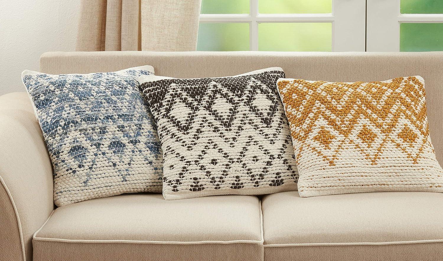 Blue Diamond Chindi Cotton Square Throw Pillow