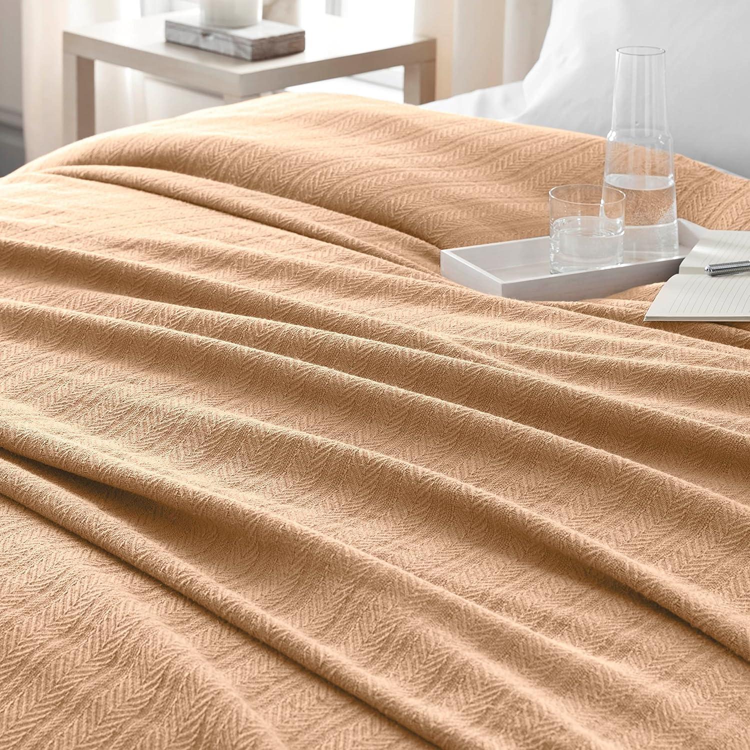 Woven Tan Cotton Twin Blanket