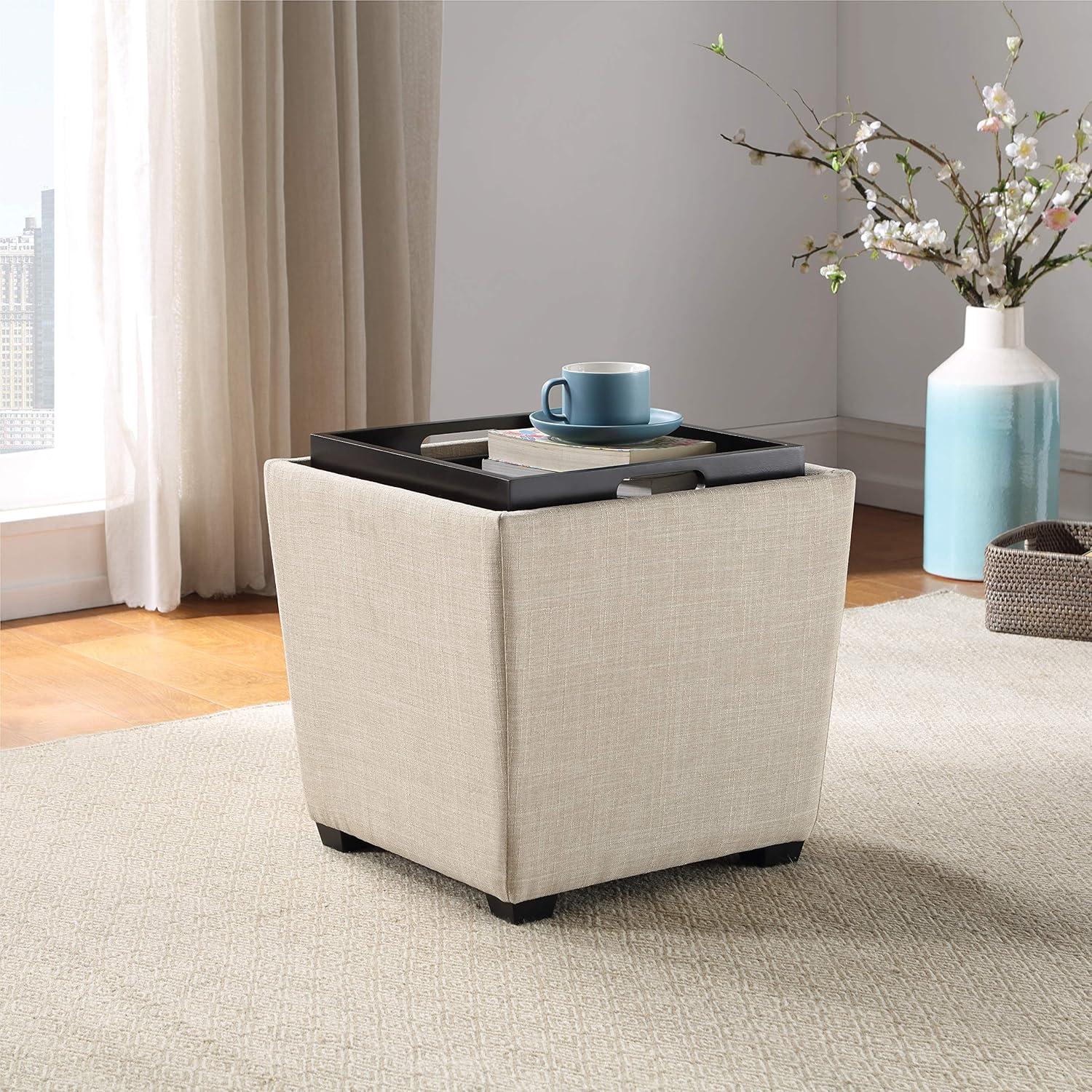 Rockford Storage Ottoman in Cream Fabric