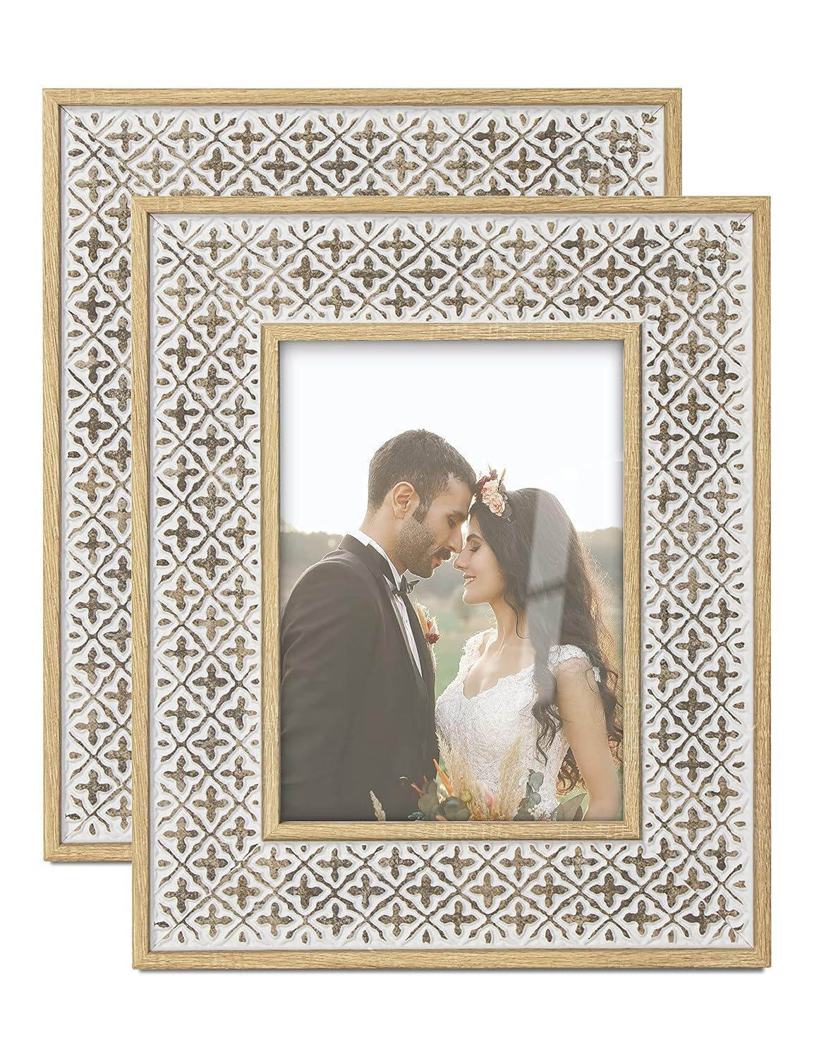 Afuly 5x7 Picture Frame Boho Picture Frames 3D Cross Pattern Distressed Moroccan Photo Frame Wall Desk Bohemia Home Office Decor Wedding Birthday Gifts for Mom Woman Grandma