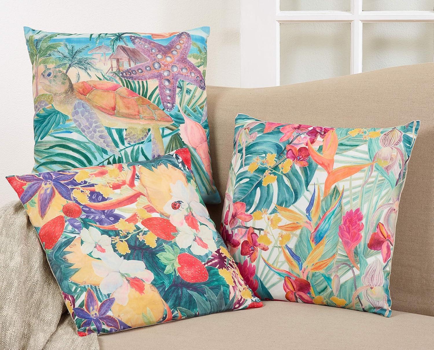 Saro Lifestyle Tropical Floral Pillow - Poly Filled, 18" Square, Multi