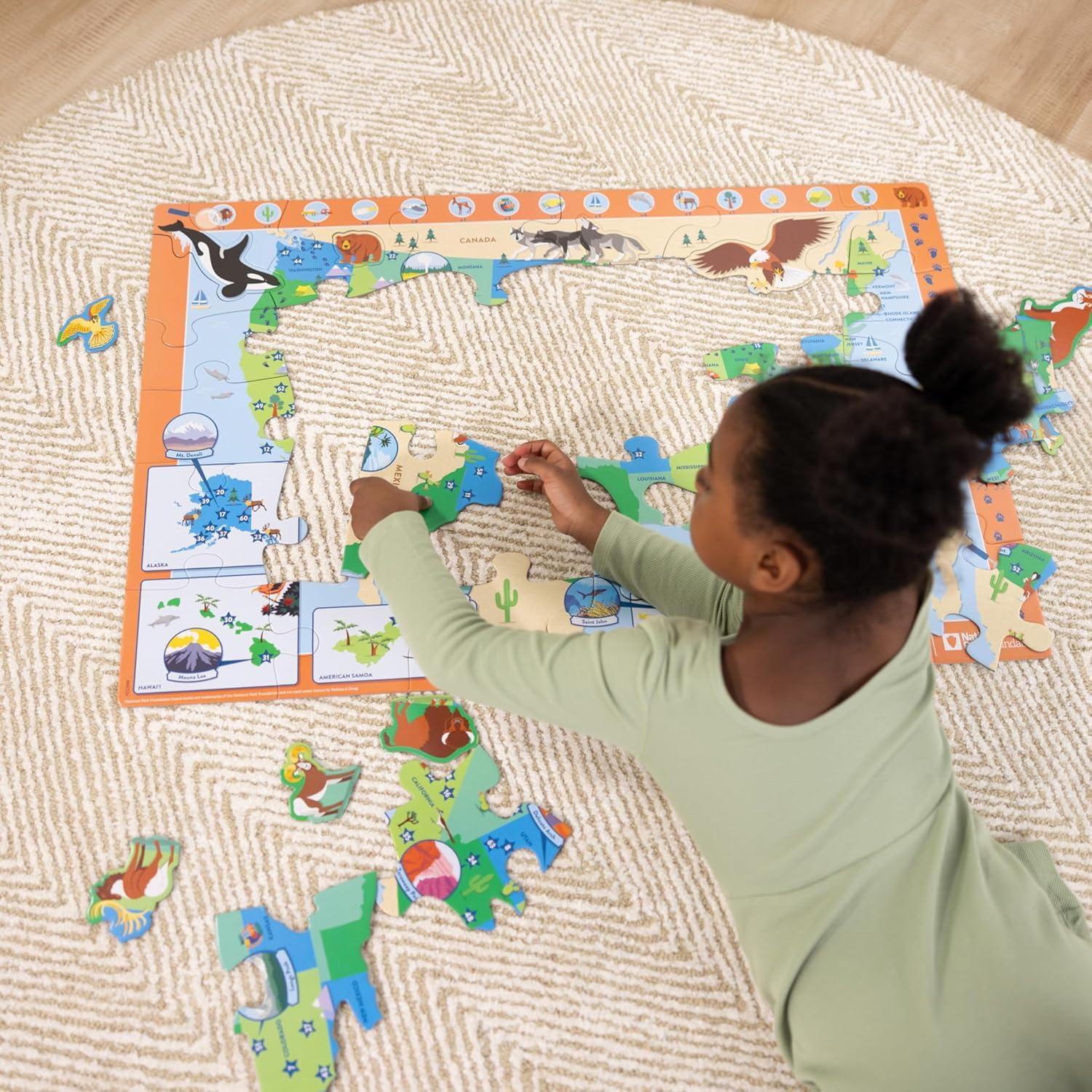 Melissa & Doug National Parks U.S.A. Map Floor Puzzle – 45 Jumbo and Animal Shaped Pieces, Search-and-Find Activities, Park and Animal ID Guide - FSC Certified