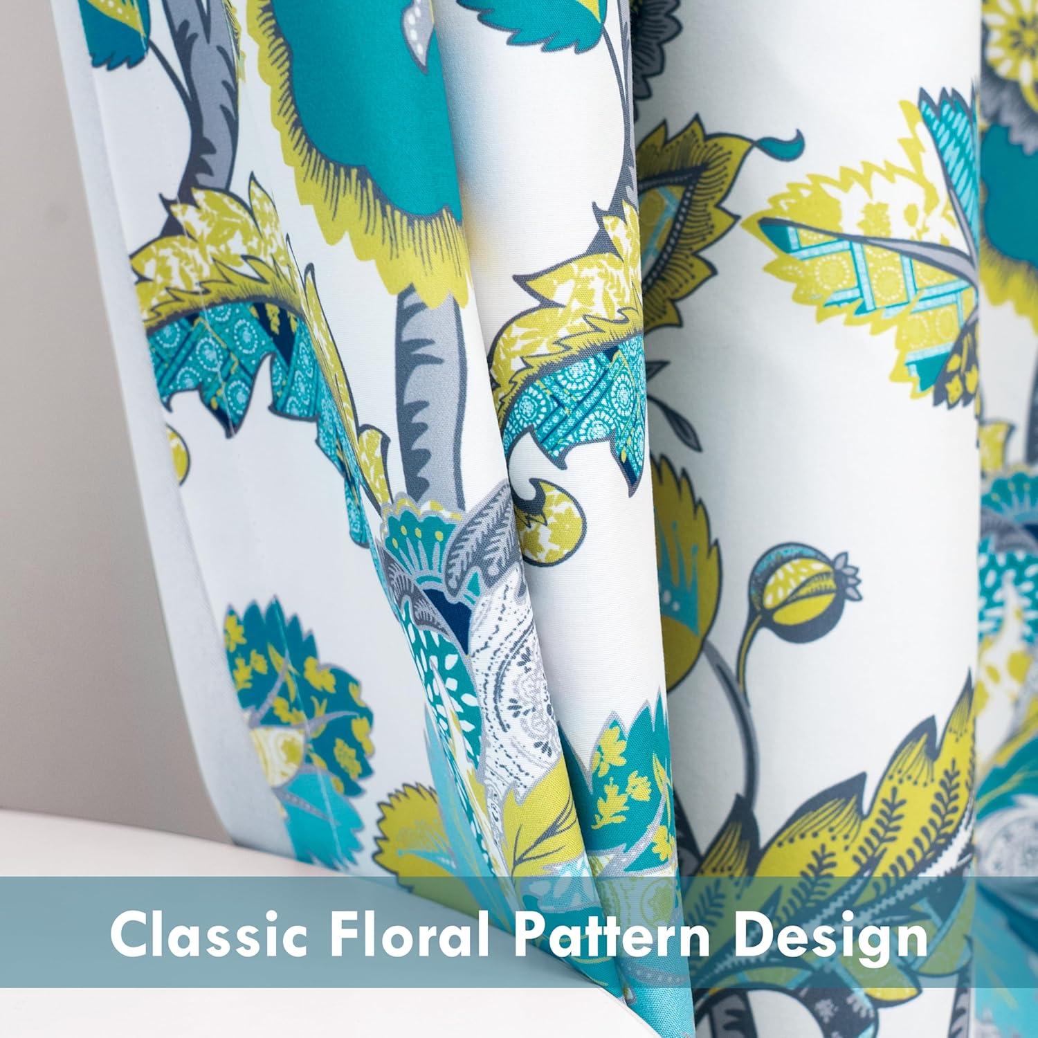 DriftAway Layla Room Darkening Valance for Kitchen Classic America Style Floral Leaves 18 Inch Length Valance for Living Room Bedroom Rod Pocket Window Treatment 52x18 White Seafoam Gray 2 Pack