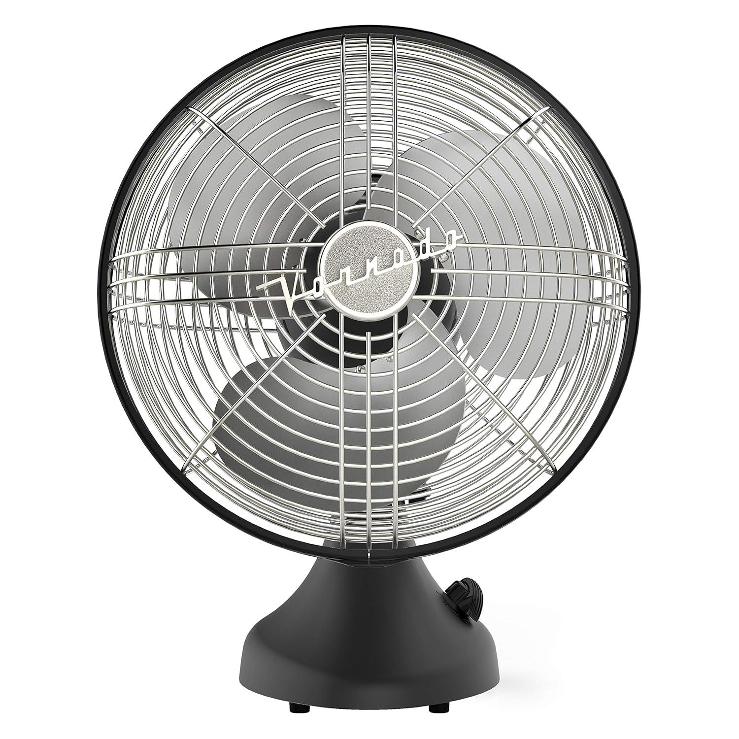 Vornado Silver Swan Portable Oscillating Fan Black: Metal Desk Fan, Quiet Air Circulation, Adjustable Tilt, 3 Speeds