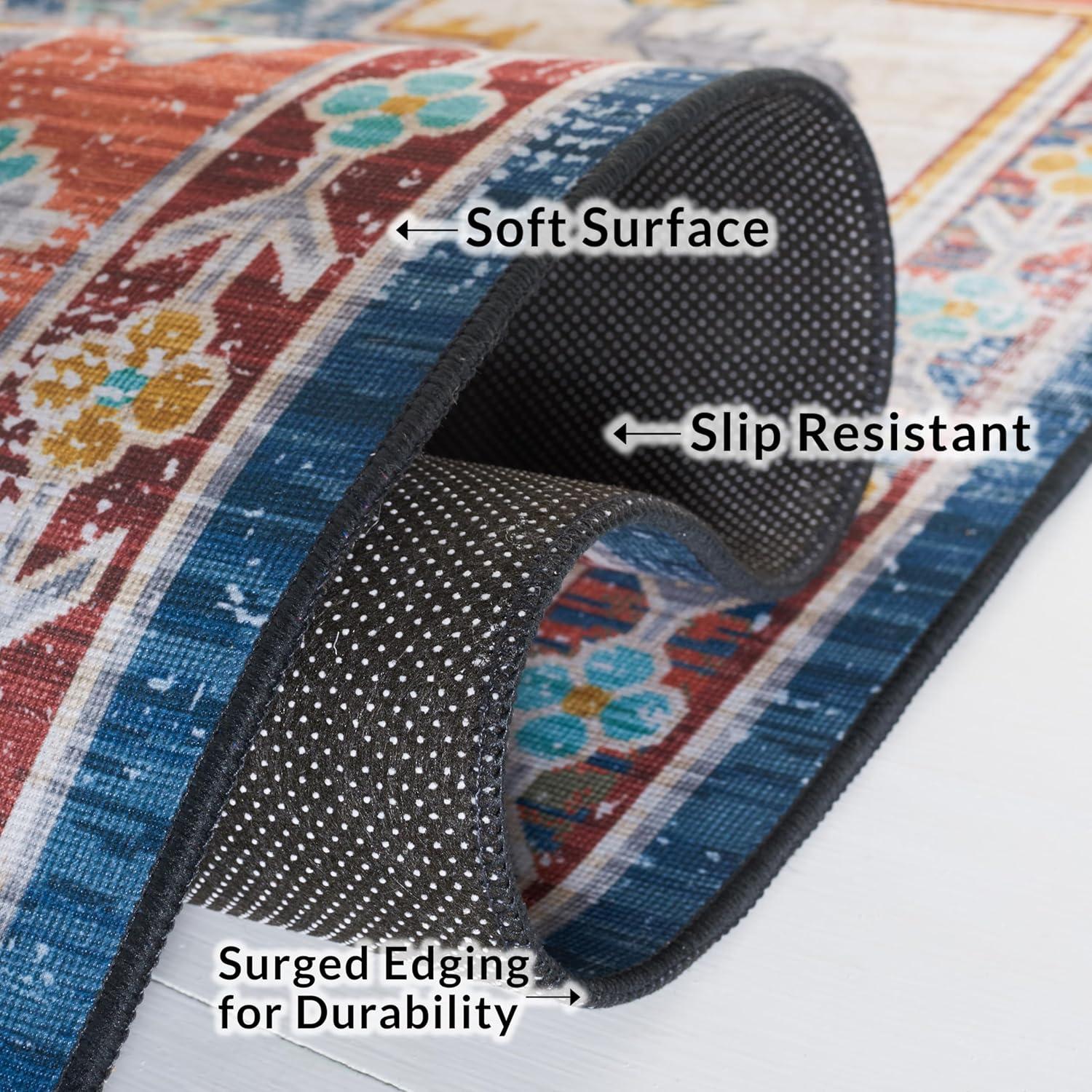 Tucson TSN116 Power Loomed Machine Washable Area Rug - Blue/Rust - 6'x6' - Safavieh.