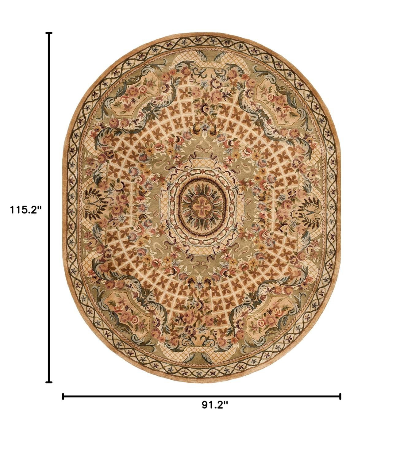 SAFAVIEH Classic Chandler Floral Bordered Wool Area Rug, Taupe/Light Green, 7'6" x 9'6" Oval
