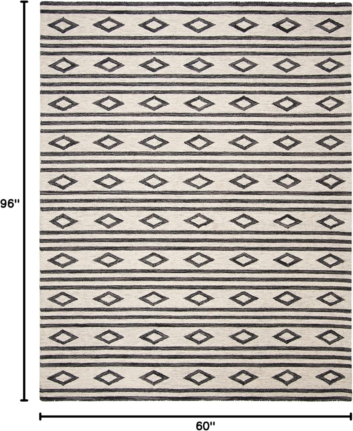 Ivory and Charcoal Handmade Wool Rectangular Area Rug