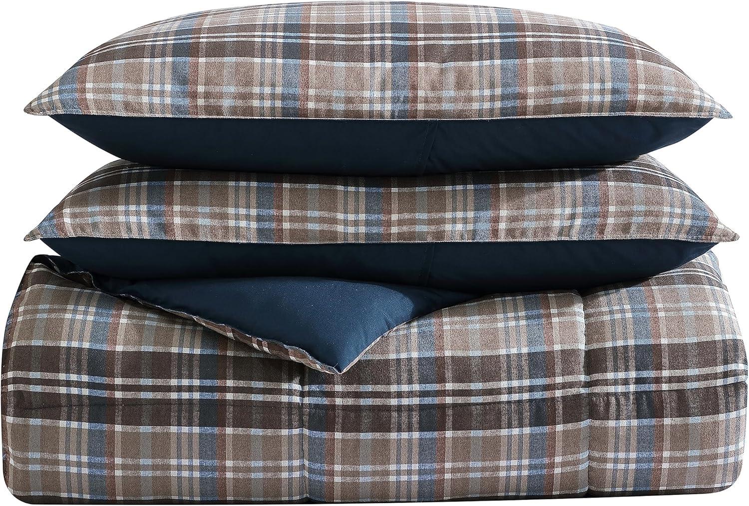 Eddie Bauer Rugged Plaid Brown Microsuede Reversible Duvet Cover Set