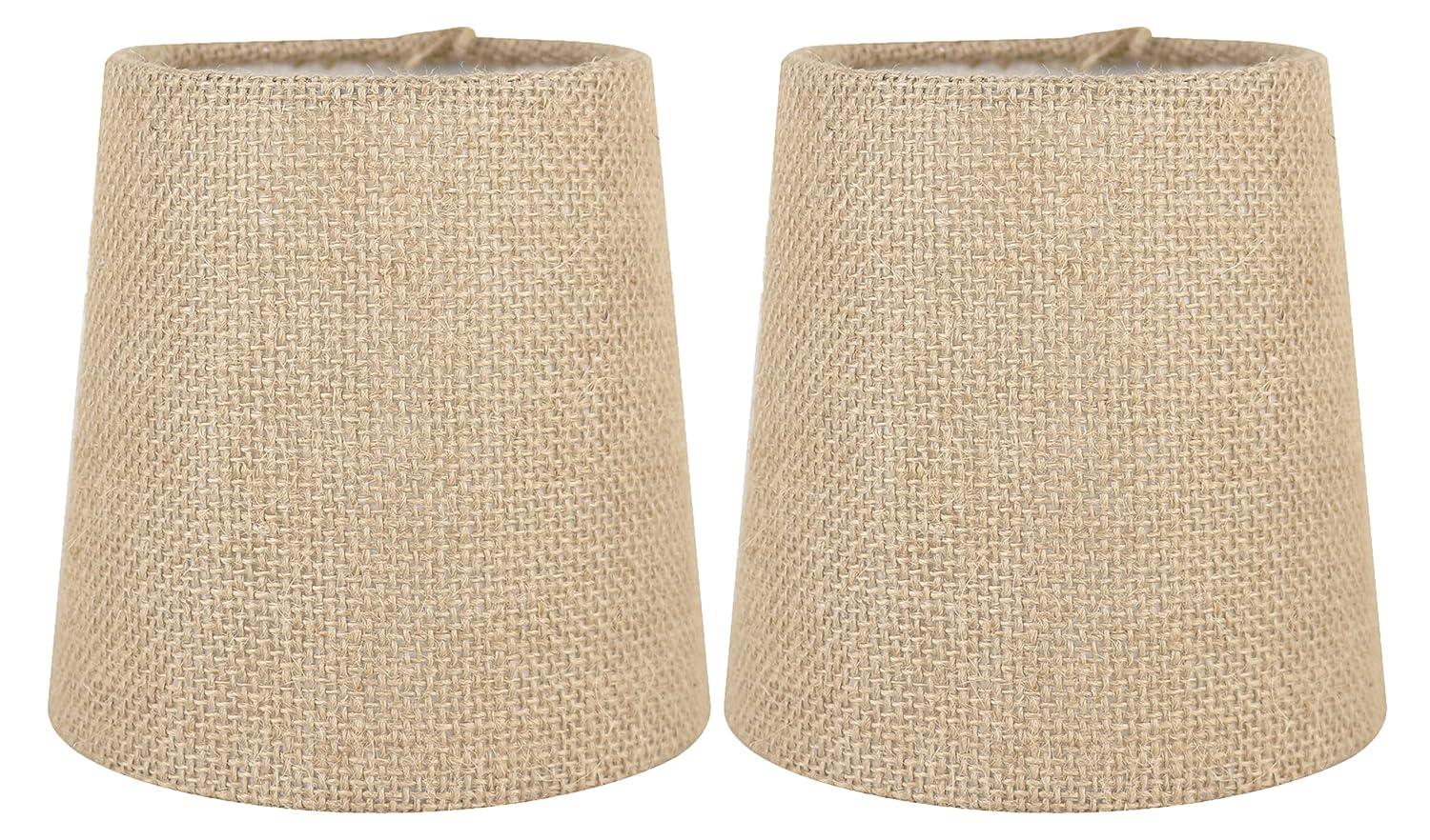 Meriville Set of 2 Natural Burlap Clip On Chandelier Lamp Shades, 4-inch by 5-inch by 5-inch