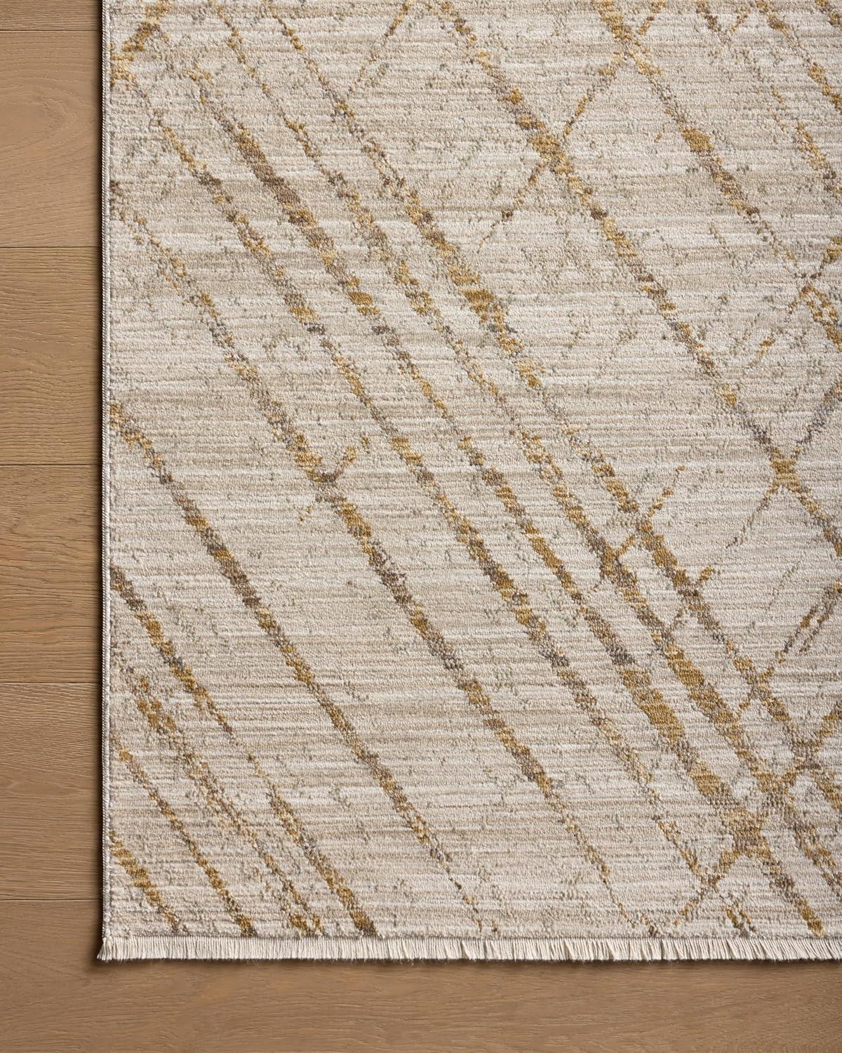 Beige and Gold Abstract Polyester Runner Rug 2'-6" x 8'-0"