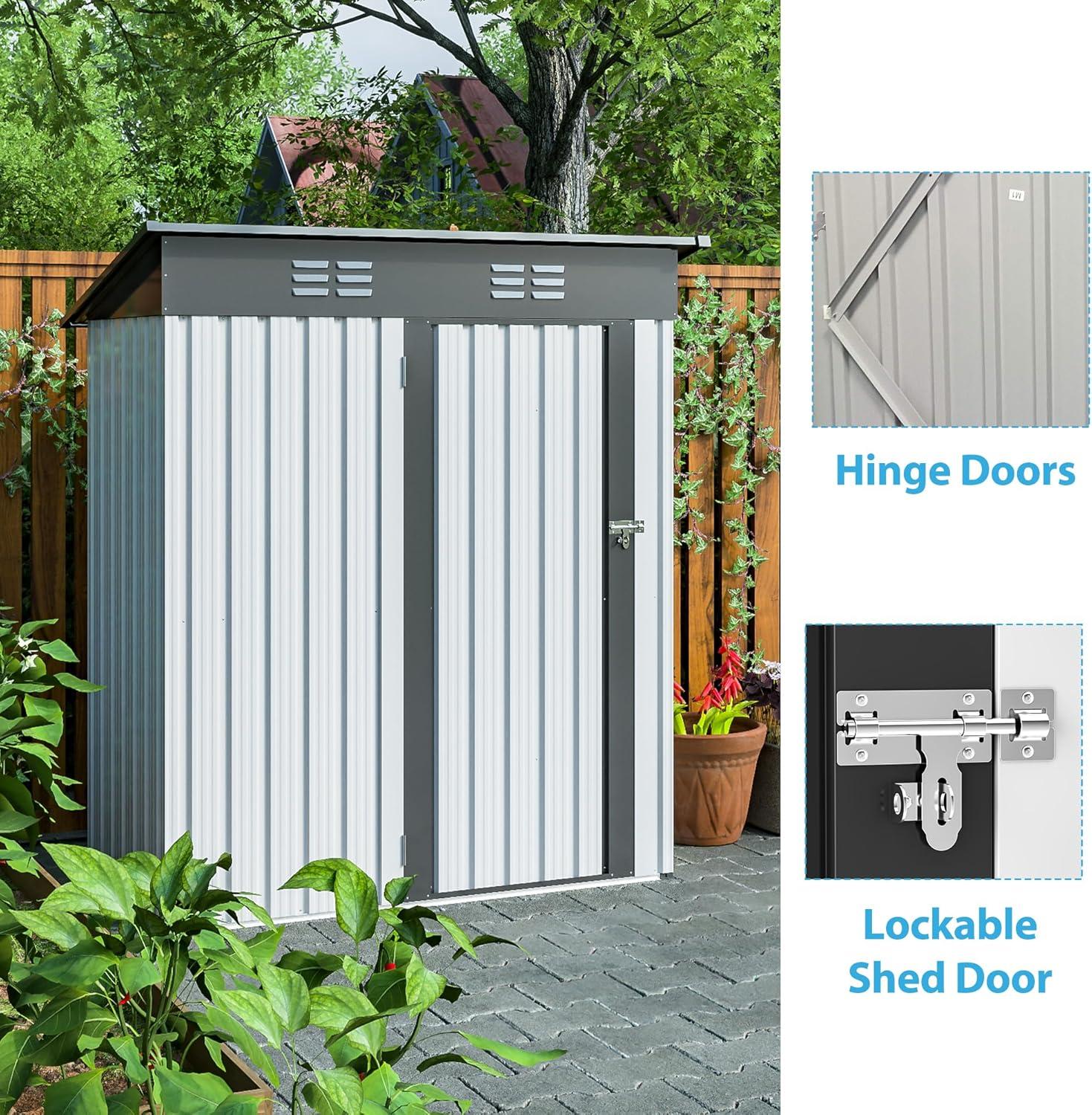 Tookss 5 X 3 Ft Metal Storage Shed, Outdoor Garden Shed with Lockable Doors, Tool Storage Shed House Garage for Home, Garden, Patio, Lawn, Backyard