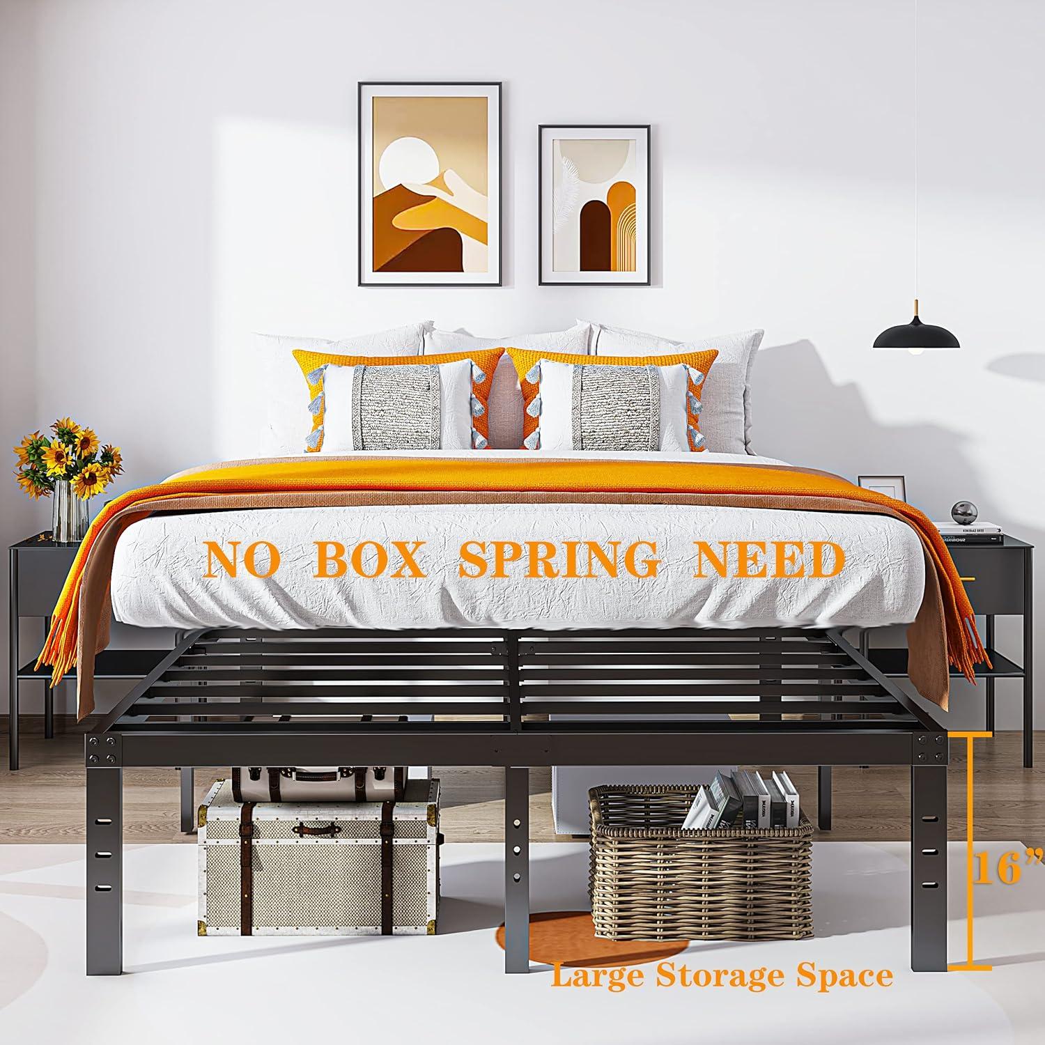 Twin Metal Bed Frame - 16 Inch Tall, No Box Spring Needed, Heavy Duty Platform With Storage Space, Sturdy Non-Slip Noiseless