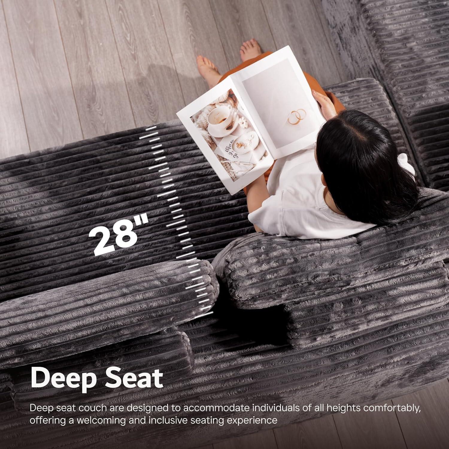 Ovios 135" U-Shape Modular Sectional Sofa Extra Large Plush Corduroy Couch with Ottoman Deep Seat Cloud Sofa Bed for Living Room, Gray, No Assembly Needed